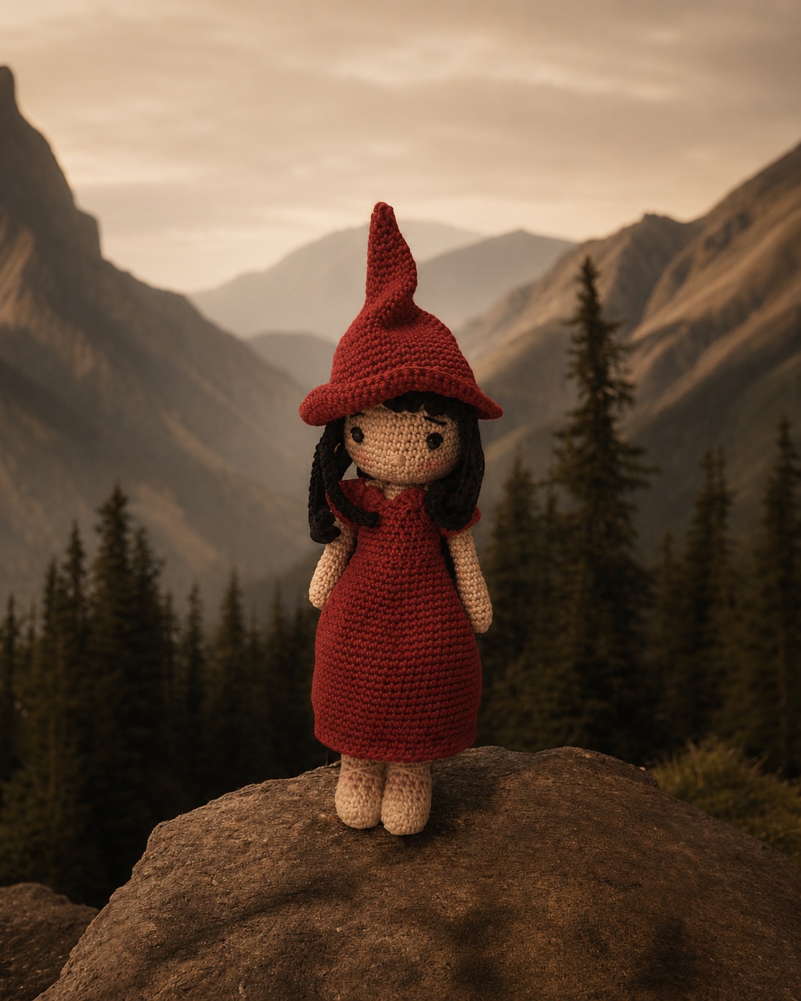 Gerhild auf einem Bergfelsen vor einem weiten Tal